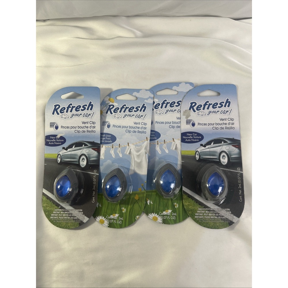 4 Refresh Your Car Mini Odor Diffuser Vent‎ Clip, Fresh Linen And New Car Scent
